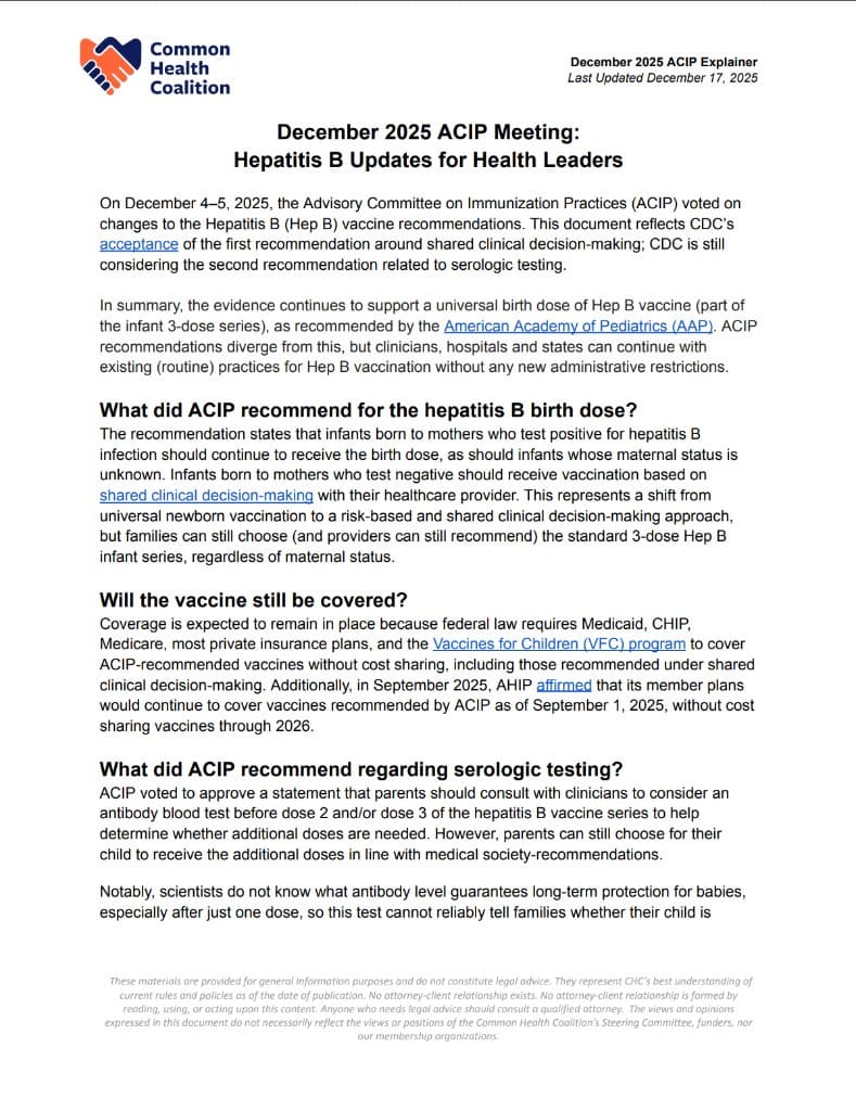 Hepatitis B Updates for Health Leaders